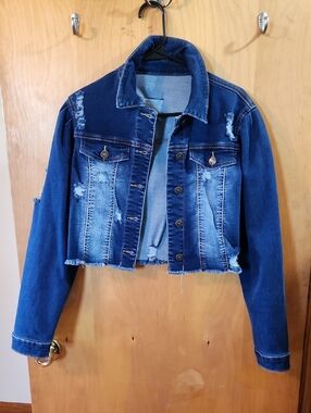 Distressed Dark Blue Denim Jacket - Women